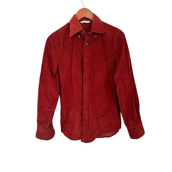 Suitsupply Shirt Mens Size Small Burgundy Corduroy Egyptian Cotton Slim Fit - Picture 1 of 9